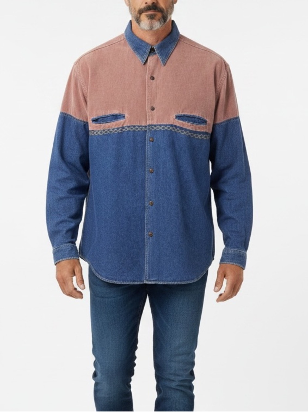 Vintage 90s OUTLINE Color Block Shirt Mens M (Unisex) Denim & Corduroy